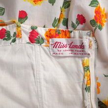 Load image into Gallery viewer, 50s "MISS LONDON" ORANGE AND YELLOW FLORAL STRAPPY SUN DRESS - S