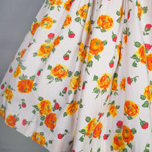 Load image into Gallery viewer, 50s "MISS LONDON" ORANGE AND YELLOW FLORAL STRAPPY SUN DRESS - S