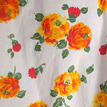 Load image into Gallery viewer, 50s "MISS LONDON" ORANGE AND YELLOW FLORAL STRAPPY SUN DRESS - S
