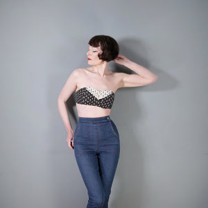 50s ANCHOR PRINT BLACK AND WHITE TIE BACK BEACH SUN BRA TOP S-M