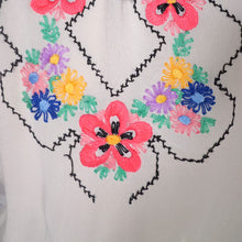 Load image into Gallery viewer, 50s HUNGARIAN HAND EMBROIDERED SILKY WHITE FOLK BLOUSE - S-M