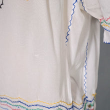 Load image into Gallery viewer, 50s HUNGARIAN HAND EMBROIDERED SILKY WHITE FOLK BLOUSE - S-M