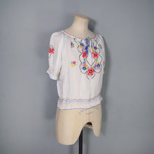 Load image into Gallery viewer, 50s HUNGARIAN HAND EMBROIDERED SILKY WHITE FOLK BLOUSE - S-M
