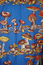 Load image into Gallery viewer, AMAZING 70s BRIGHT BLUE AUTUMN MUSHROOM NOVELTY PRINT SHIRT - S