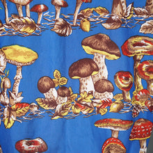 Load image into Gallery viewer, AMAZING 70s BRIGHT BLUE AUTUMN MUSHROOM NOVELTY PRINT SHIRT - S
