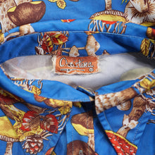 Load image into Gallery viewer, AMAZING 70s BRIGHT BLUE AUTUMN MUSHROOM NOVELTY PRINT SHIRT - S