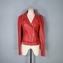 Load image into Gallery viewer, BOLD RED REAL LEATHER FITTED BIKER JACKET WITH SELF BELT - S