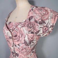 Load image into Gallery viewer, 50s 60s CHAFIL PINK DEWDROP ROSE PRINT PARTY DRESS AND BOLERO -