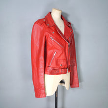 Load image into Gallery viewer, BOLD RED REAL LEATHER FITTED BIKER JACKET WITH SELF BELT - S