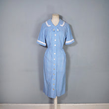 Load image into Gallery viewer, 50s 60s TOWN-N-TRAVEL LIGHT BLUE BUTTON THROUGH FITTED COTTON DRESS - M