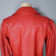 Load image into Gallery viewer, BOLD RED REAL LEATHER FITTED BIKER JACKET WITH SELF BELT - S