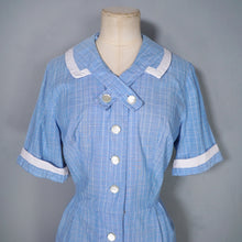 Load image into Gallery viewer, 50s 60s TOWN-N-TRAVEL LIGHT BLUE BUTTON THROUGH FITTED COTTON DRESS - M