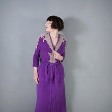 Load image into Gallery viewer, 40s WARM FLANNEL PURPLE AND GREY ART DECO HOUSE GOWN / ROBE DRESS - S