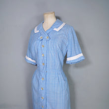 Load image into Gallery viewer, 50s 60s TOWN-N-TRAVEL LIGHT BLUE BUTTON THROUGH FITTED COTTON DRESS - M
