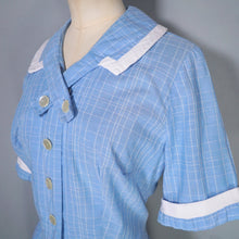 Load image into Gallery viewer, 50s 60s TOWN-N-TRAVEL LIGHT BLUE BUTTON THROUGH FITTED COTTON DRESS - M