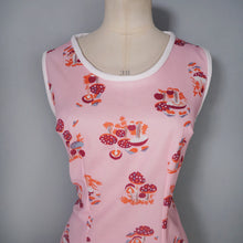 Load image into Gallery viewer, 60s 70s PASTEL PINK MUSHROOM / TOADSTOOL NOVELTY PRINT SHIFT DRESS - M