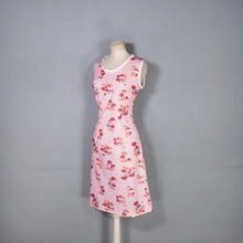 Load image into Gallery viewer, 60s 70s PASTEL PINK MUSHROOM / TOADSTOOL NOVELTY PRINT SHIFT DRESS - M