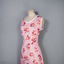 Load image into Gallery viewer, 60s 70s PASTEL PINK MUSHROOM / TOADSTOOL NOVELTY PRINT SHIFT DRESS - M