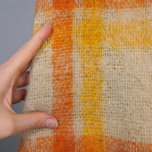 Load image into Gallery viewer, 70s FIREY ORANGE AND YELLOW CHECK SOFT FUZZY MOHAIR CAPE WITH BELT - S-M