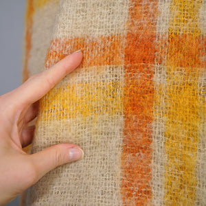 70s FIREY ORANGE AND YELLOW CHECK SOFT FUZZY MOHAIR CAPE WITH BELT - S-M