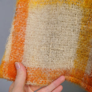 70s FIREY ORANGE AND YELLOW CHECK SOFT FUZZY MOHAIR CAPE WITH BELT - S-M