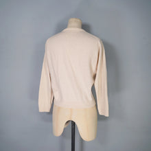 Load image into Gallery viewer, 50s PALE HONEY SOFT WOOL BEADED CARDIGAN WITH BRONZE FLOWERS - S