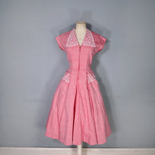 Load image into Gallery viewer, 40s PINK ZIP FRONT TEA DRESS WITH BRODERIE ANGLAISE COLLAR AND POCKET - S