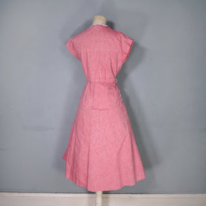 40s PINK ZIP FRONT TEA DRESS WITH BRODERIE ANGLAISE COLLAR AND POCKET - S