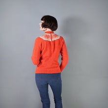 Load image into Gallery viewer, 60s 70s HANDKNITTED BRIGHT ORANGE FAIRISLE YOKE WOOL JUMPER - S-M