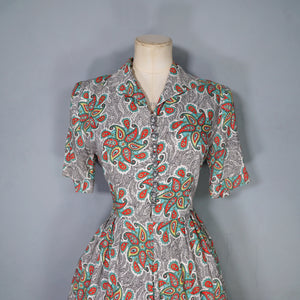 40s "CALPRETA" SOFT RAYON SWIRLING PAISLEY PRINT DRESS - M-L