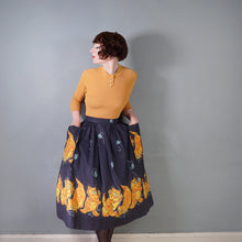 Load image into Gallery viewer, 50s ORANGE KITTEN AND YARNBALL NOVELTY PRINT FULL SKIRT - 26"