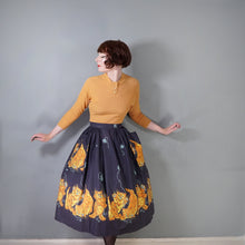 Load image into Gallery viewer, 50s ORANGE KITTEN AND YARNBALL NOVELTY PRINT FULL SKIRT - 26"