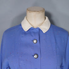Load image into Gallery viewer, 50s FLECKED BLUE DROP WAISTED LONG SLEEVE AUTUMN DRESS - S