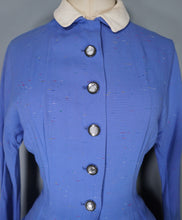 Load image into Gallery viewer, 50s FLECKED BLUE DROP WAISTED LONG SLEEVE AUTUMN DRESS - S