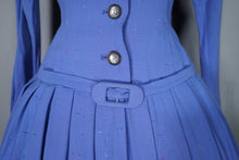 Load image into Gallery viewer, 50s FLECKED BLUE DROP WAISTED LONG SLEEVE AUTUMN DRESS - S
