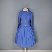 Load image into Gallery viewer, 50s FLECKED BLUE DROP WAISTED LONG SLEEVE AUTUMN DRESS - S
