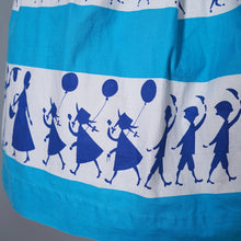 Load image into Gallery viewer, 50s ST MICHAEL NOVELTY SKIRT IN BLUE STRIPE PRINT WITH GREETING BOYS AND GIRLS - XS-S
