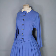 Load image into Gallery viewer, 50s FLECKED BLUE DROP WAISTED LONG SLEEVE AUTUMN DRESS - S