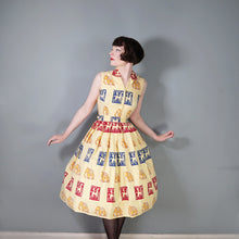 Load image into Gallery viewer, 50s BRIGHT WARM YELLOW INDIAN ELEPHANT BLOCK PRINT COTTON DRESS - XS