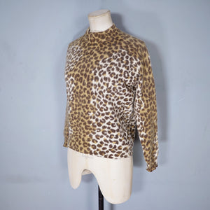 60s 70s LEOPARD ANIMAL PRINT ANGORA BLEND WOOL JUMPER - M-L