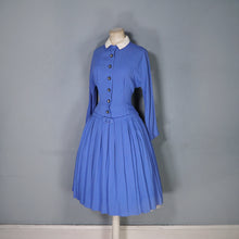 Load image into Gallery viewer, 50s FLECKED BLUE DROP WAISTED LONG SLEEVE AUTUMN DRESS - S
