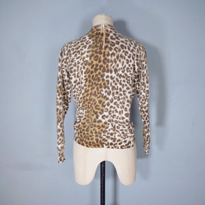 60s 70s LEOPARD ANIMAL PRINT ANGORA BLEND WOOL JUMPER - M-L