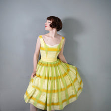 Load image into Gallery viewer, 50s 60s BRIGHT YELLOW AND LIME GREEN CHECK PRINT DRESS - XS-S