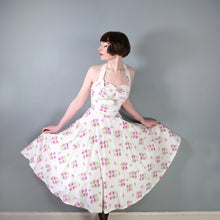 Load image into Gallery viewer, 50s BUNNY CASUALS OF MIAMI RHINESTONED FLORAL HALTER FULL SKIRT DRESS - S