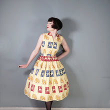 Load image into Gallery viewer, 50s BRIGHT WARM YELLOW INDIAN ELEPHANT BLOCK PRINT COTTON DRESS - XS