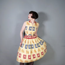 Load image into Gallery viewer, 50s BRIGHT WARM YELLOW INDIAN ELEPHANT BLOCK PRINT COTTON DRESS - XS