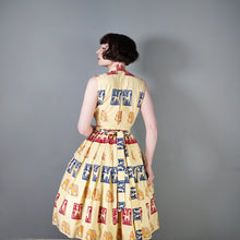 Load image into Gallery viewer, 50s BRIGHT WARM YELLOW INDIAN ELEPHANT BLOCK PRINT COTTON DRESS - XS
