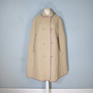 70s WETHERALL REVERSIBLE WOOL CAPE IN PLAID AND BOLD YELLOW - S-M