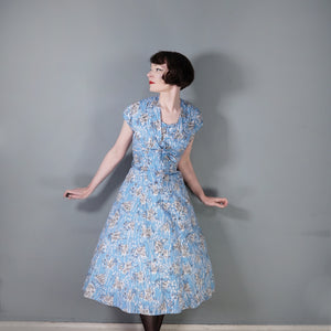 50s "PROVAWEAR" LIGHT BLUE ASIAN NOVELTY PRINT SUN DRESS AND BOLERO -