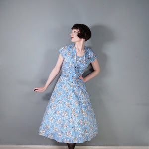 50s "PROVAWEAR" LIGHT BLUE ASIAN NOVELTY PRINT SUN DRESS AND BOLERO -